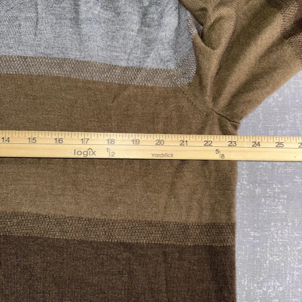 Banana Republic Sweater Mens XL Gray Brown Striped Merino Wool V Neck Knit